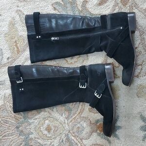 Ugg Cyndee black suede leather shearling tall boots